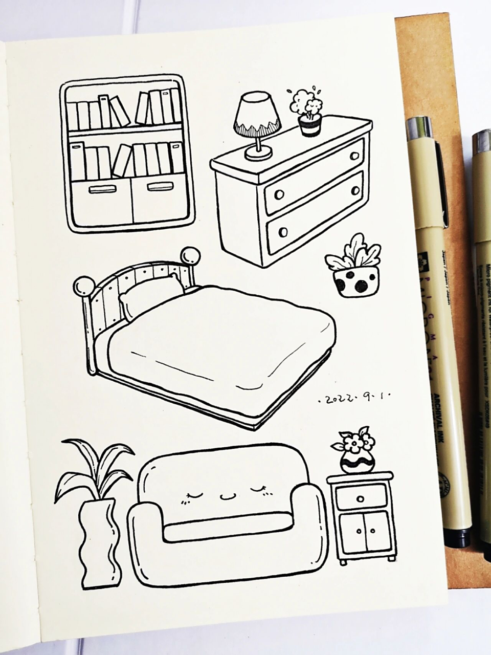 家具简笔画|手账素材|黑白手绘 画点简单又可爱的家具吧