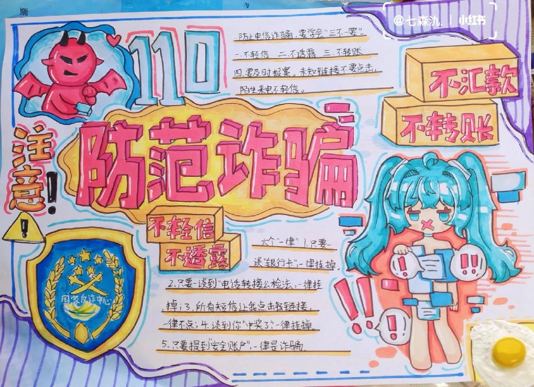 防诈骗手抄报98                    反诈手抄报 右下角是我的姓名