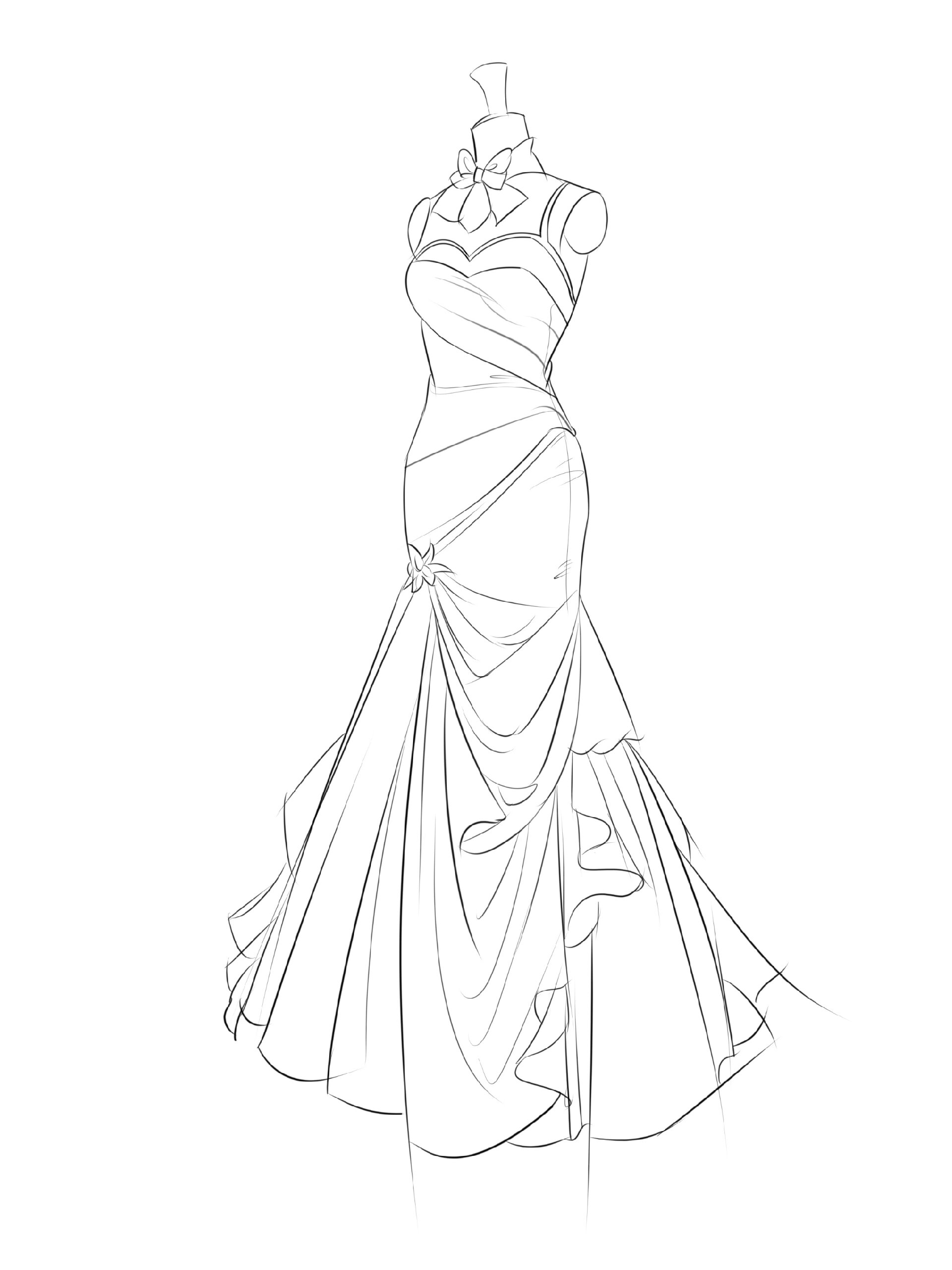 礼服|裙子|服装设计款式图|绘画素材