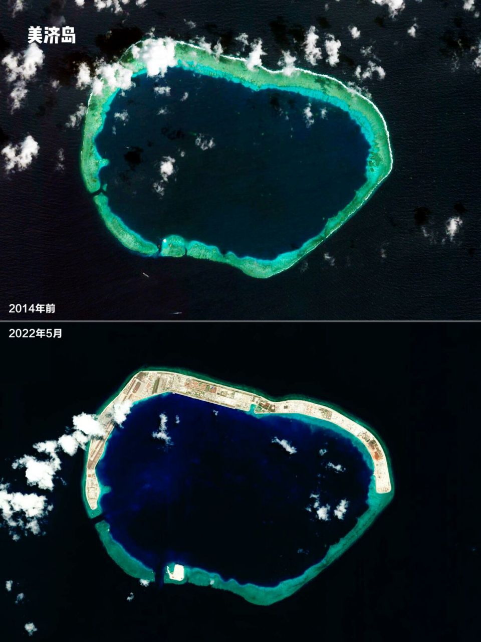 中国南海人工造岛之美济岛 020202    	 美济礁是南沙群岛中一