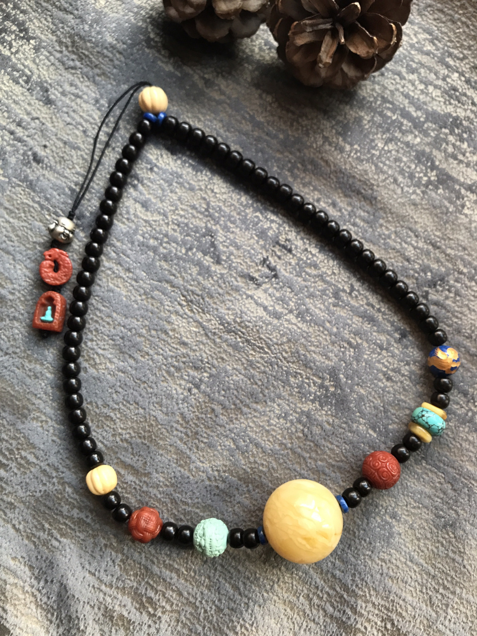 蜜蜡大圆珠南红绿松缅黄青金椰蒂锁骨链 29mm蜜蜡妖花大圆珠,搭配各种