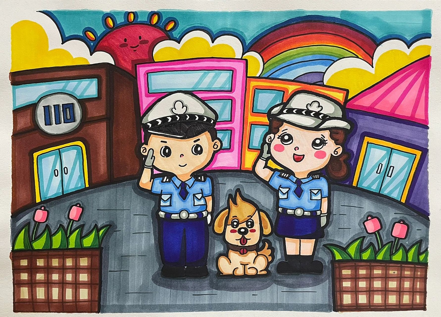 警察上色儿童画图片