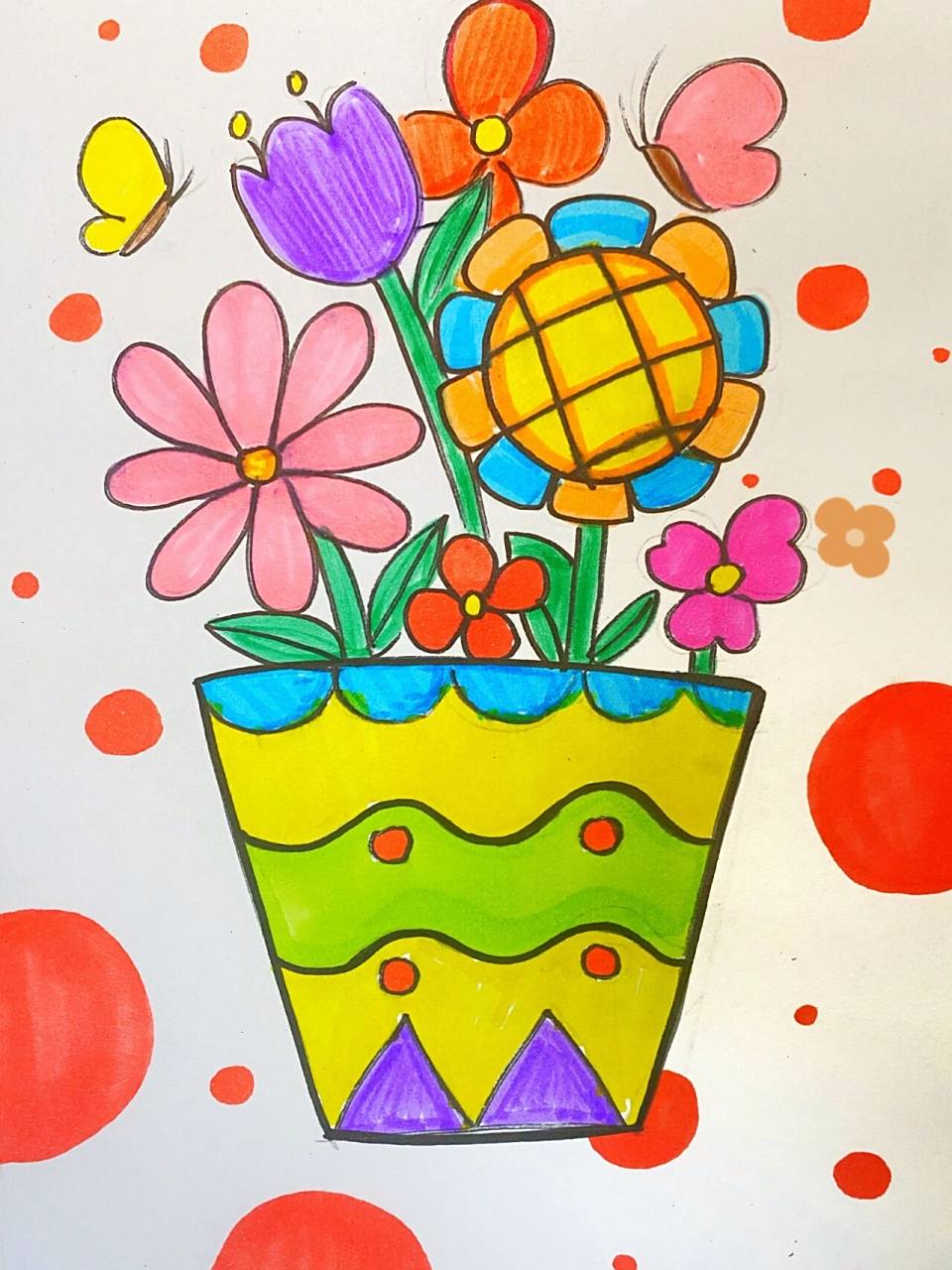 花瓶花盆花卉儿童画