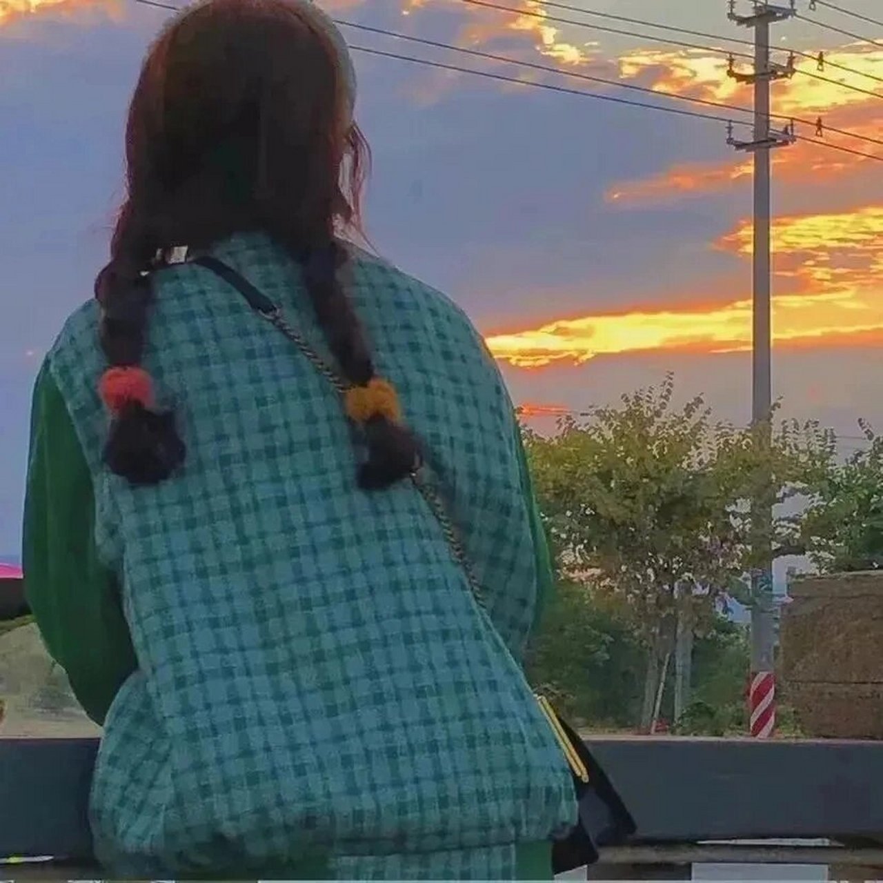 可爱麻花辫背影晚霞头像(两人) 这个世纪疯狂,腐败,没人性; 你却一直