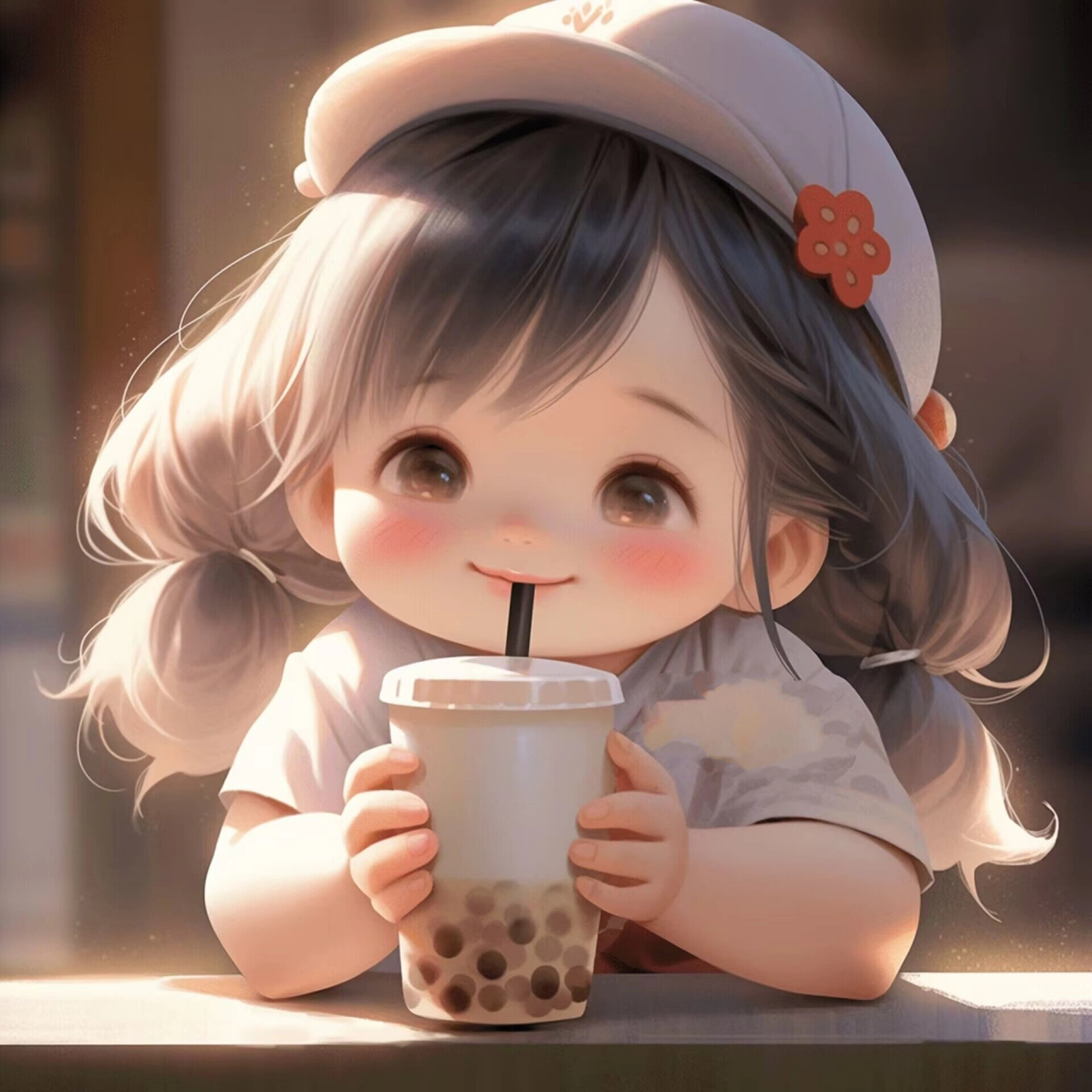 喝奶茶的小女孩,小可爱灰桔系列一 可可爱爱