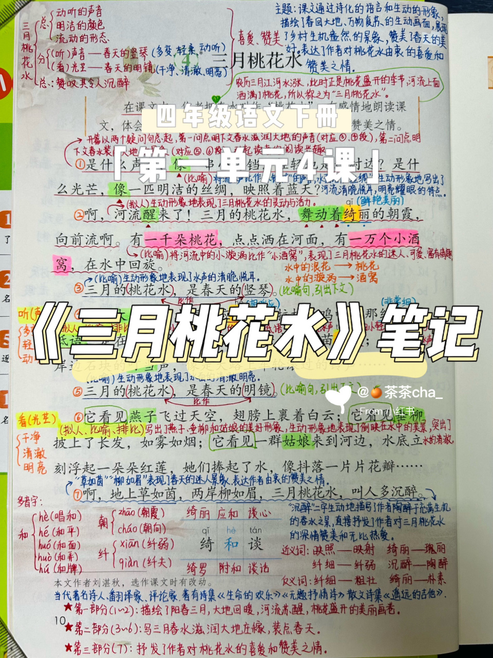 四下78语文笔记4《三月桃花水》课堂笔记一单元 四年级下册语文笔记
