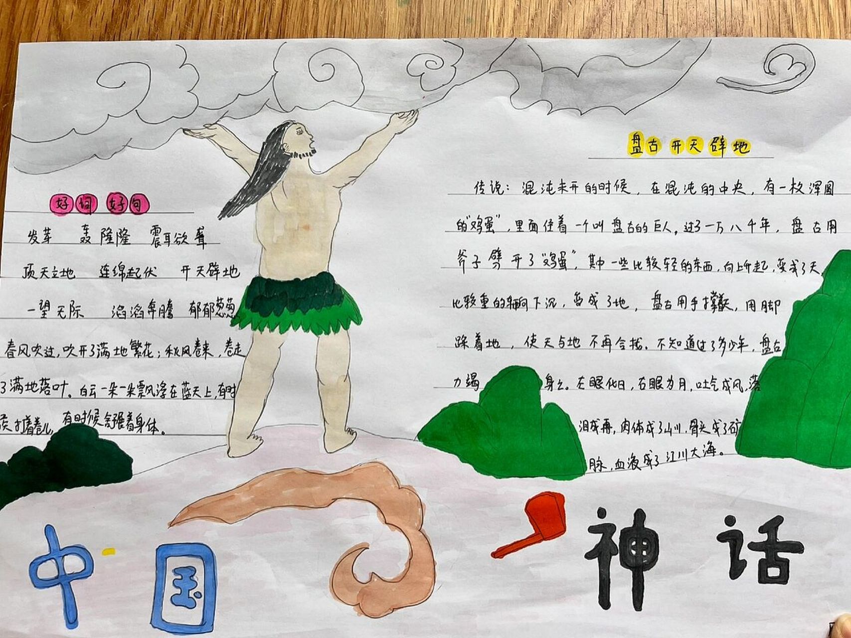 中国神话之盘古开天辟地手抄报 传说,很久很久以前, 天和地还没有分开