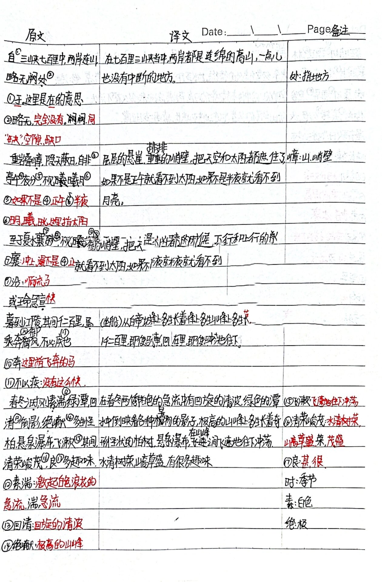 《三峡》课堂笔记