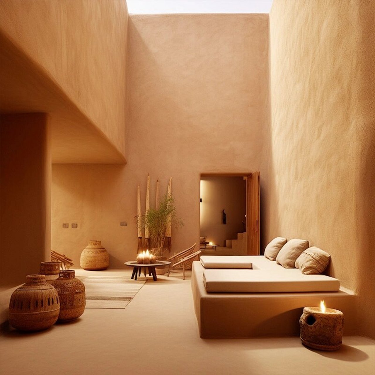 来自沙漠异域风情的漆面,整体的漆面墙地一体浑然天成,光阴错落. .