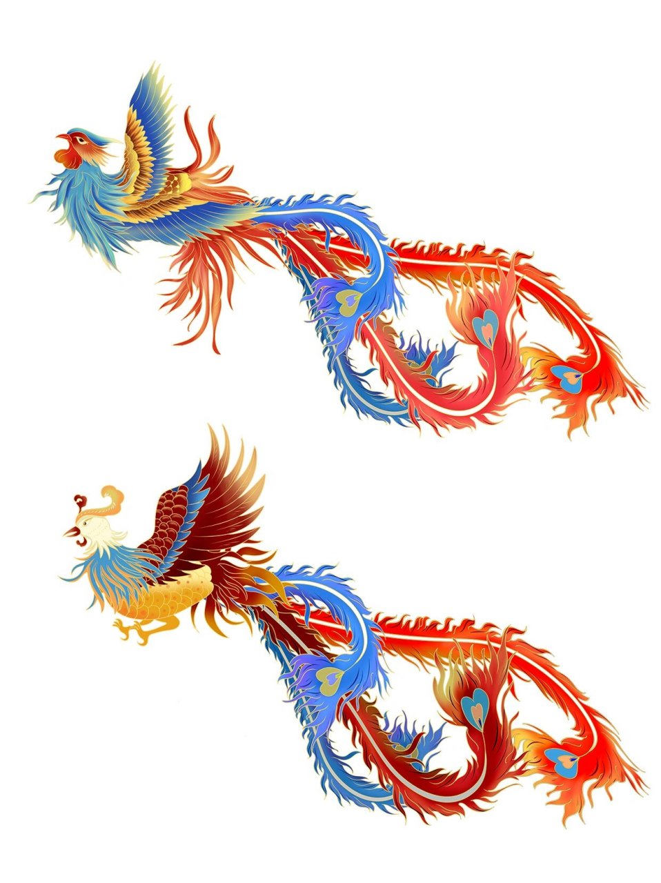 免抠素材98彩色手绘丨卡通国潮凤凰插画 98卡通国潮插画中的凤凰