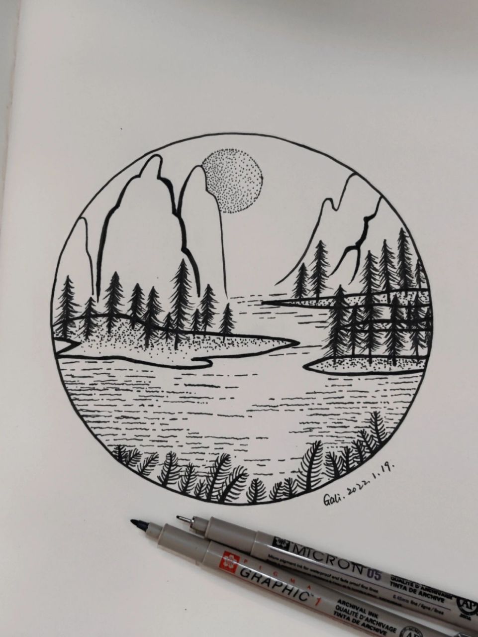 19山水黑白线描风景画】创意简笔插画 空想会想出很多绝妙的主意, 但