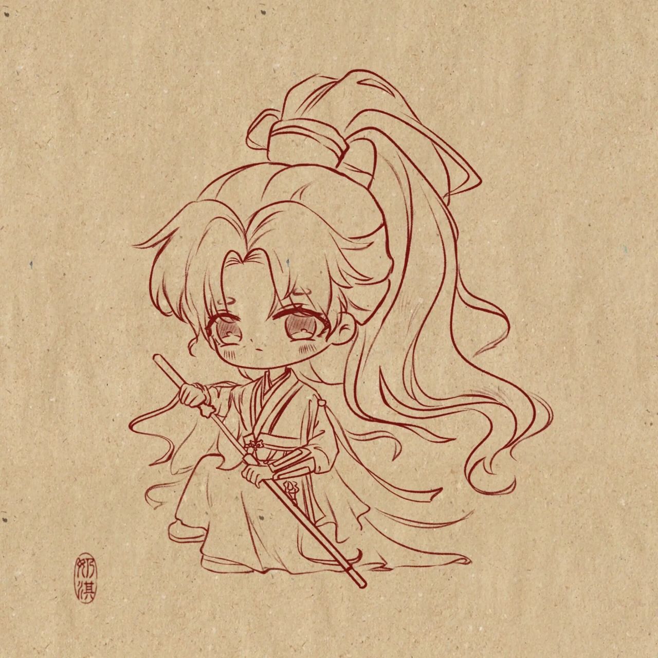 水彩古风男生q版漫画武侠角色莲花楼李相夷        古风男生q版漫画