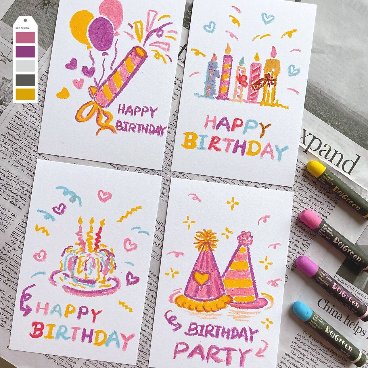 油画棒 | ins风手绘生日贺卡78一分钟速涂78 总觉得十月是个生日