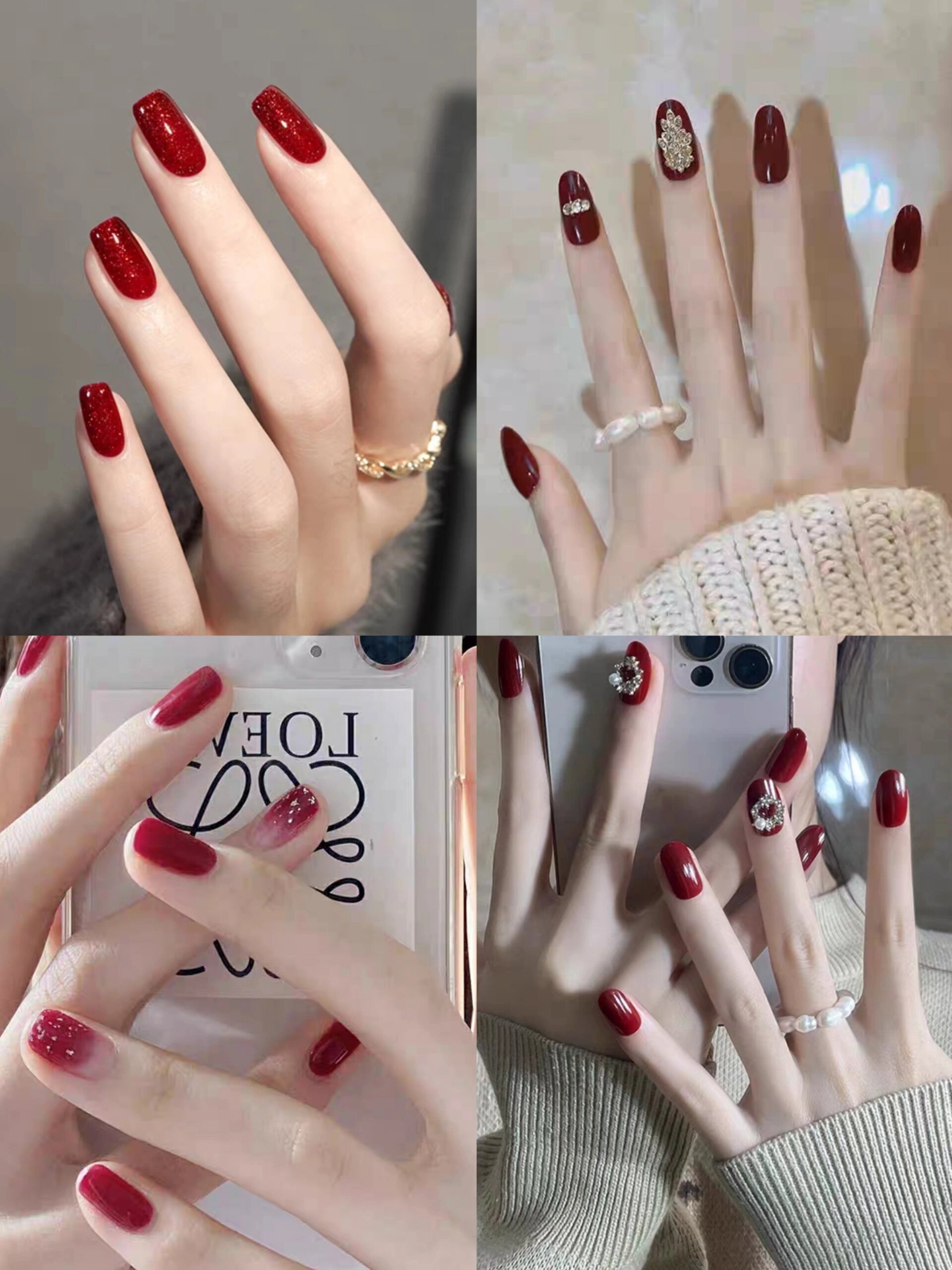 酒红色高级感美甲9799为新年做准备啦!