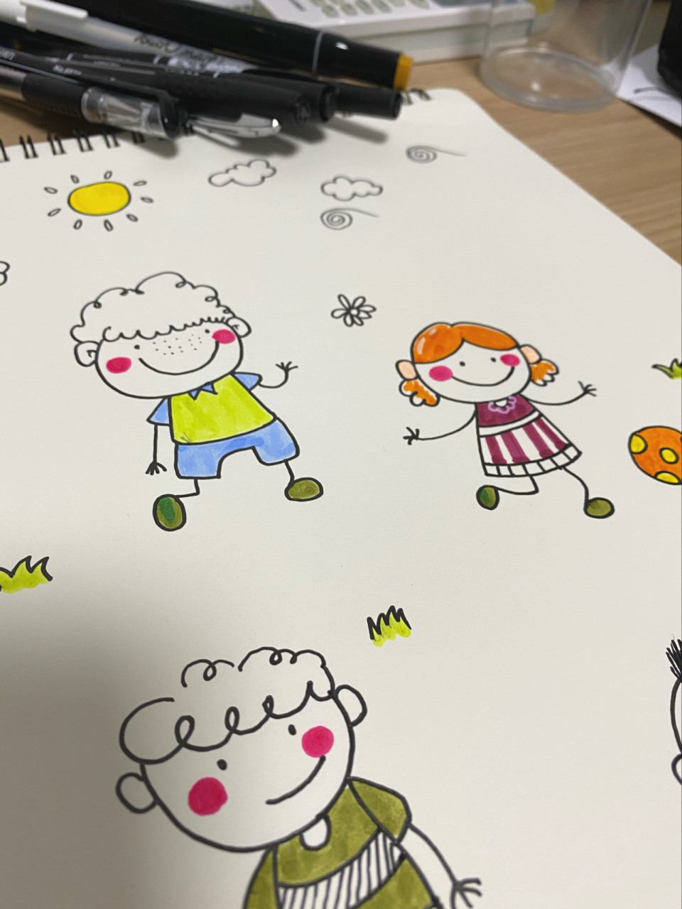 卡通简笔画素材之可爱小人物 马克笔上色 简笔画77线条画77手帐