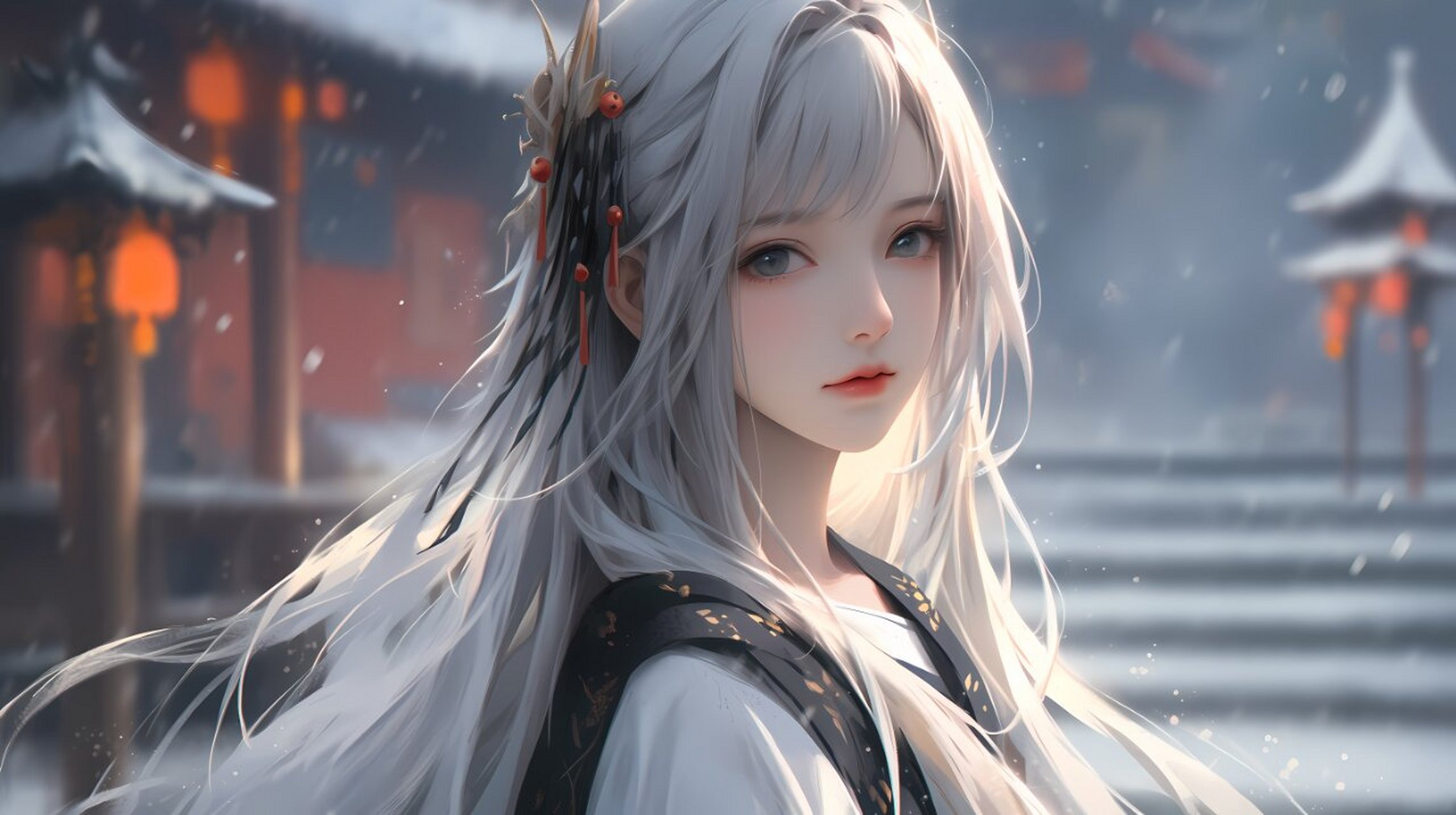 白毛控的国风女神 绝美横屏壁纸