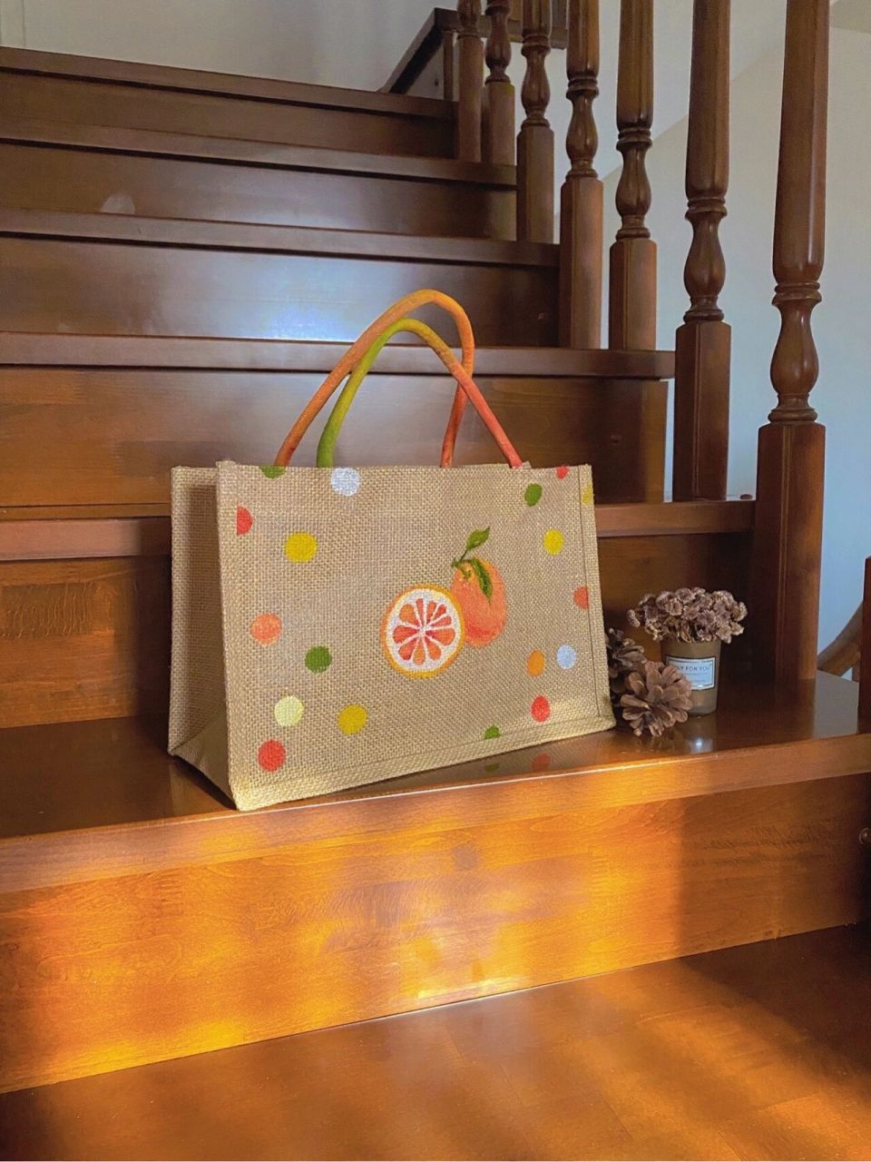 muji无印良品⑤·橙子黄麻包麻布袋·手绘改造 「橙酒」,一款客单留念