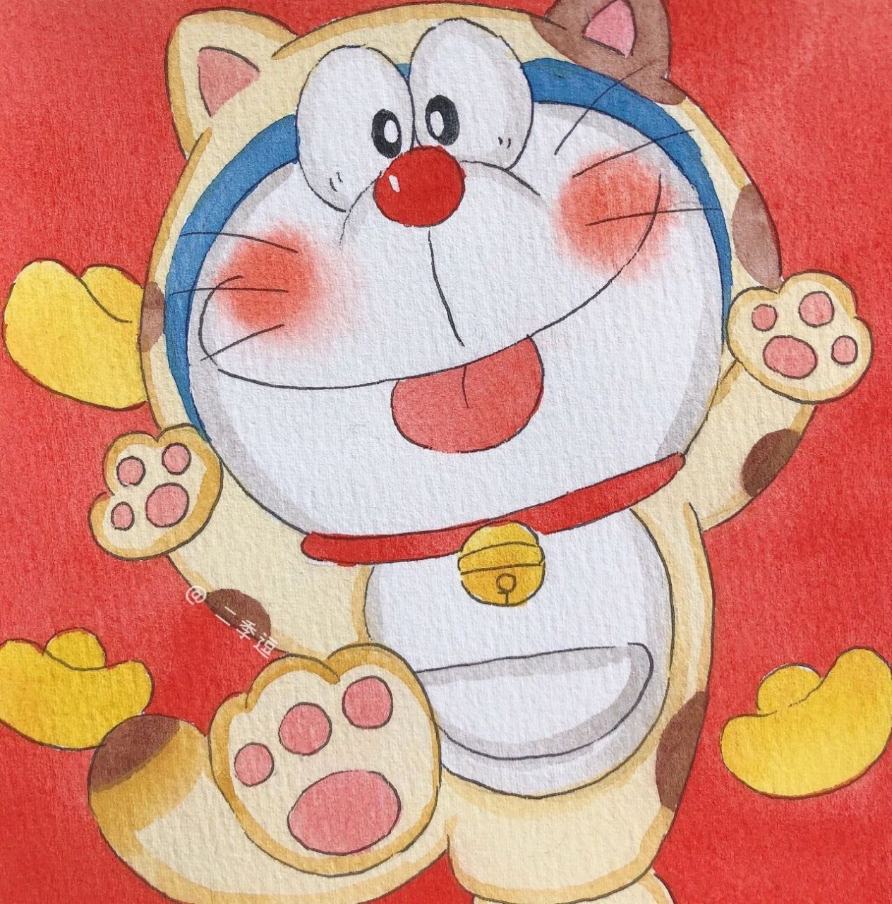 水彩分享|哆啦a梦新年系列头像🎏 𝘼𝙡𝙡 𝙩𝙝𝙚 𝙗