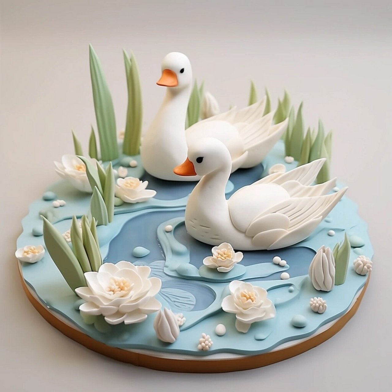 粘土~池塘里的小鸭子好可萌有没有 鸭子来游泳啦~ai粘土手工画