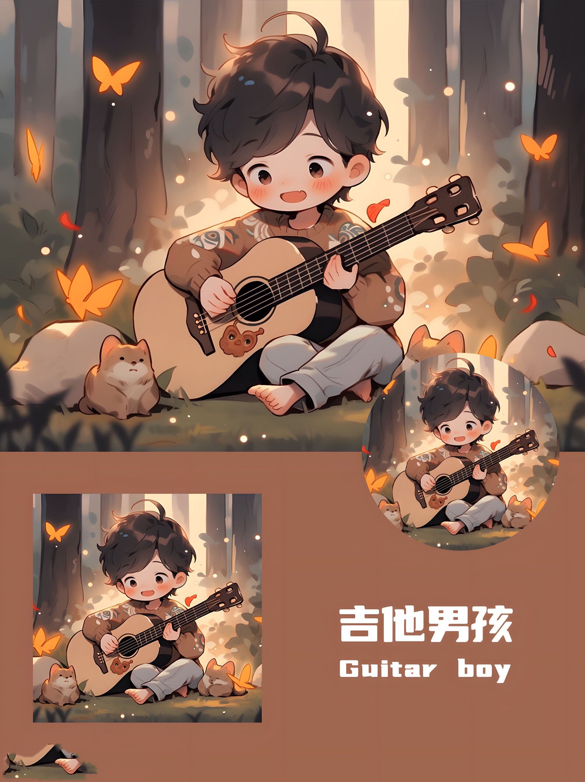 吉他男孩丨卡通头像丨单人