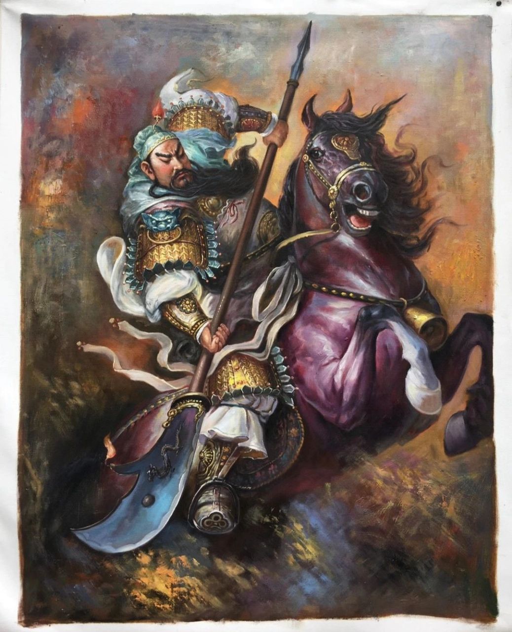 美画分享,原创《关羽》油画,系列5幅 90x120㎝