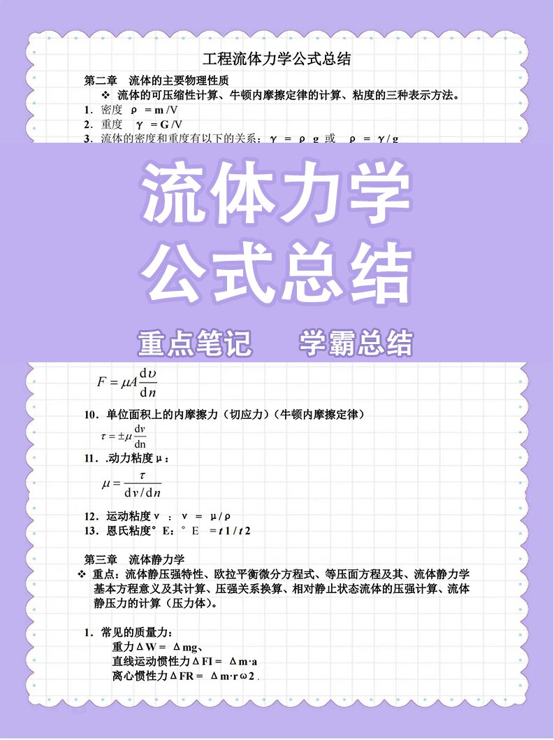 流体力学考试公式救急!逆袭冲刺