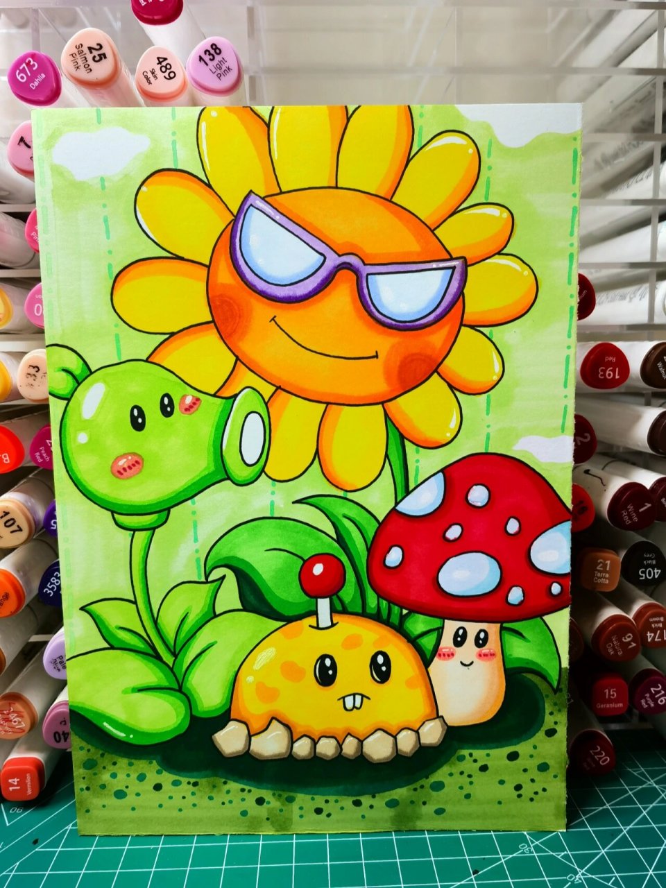 植物大战僵尸简笔画儿童马克笔手绘