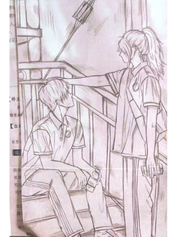 校园青春素描画