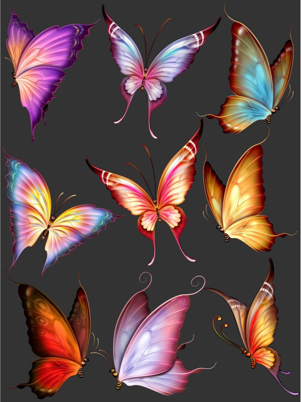 古风动物png97 今天分享一些手绘水彩蝴蝶,彩色蝴蝶素材,古风国风