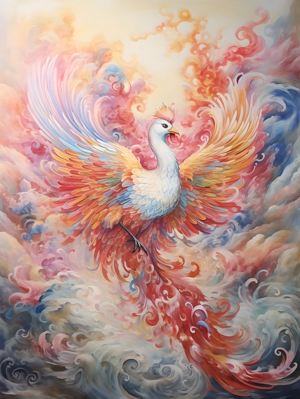 工笔画凤凰 《凤凰于飞》 凤凰于飞,翱翔九天之上.