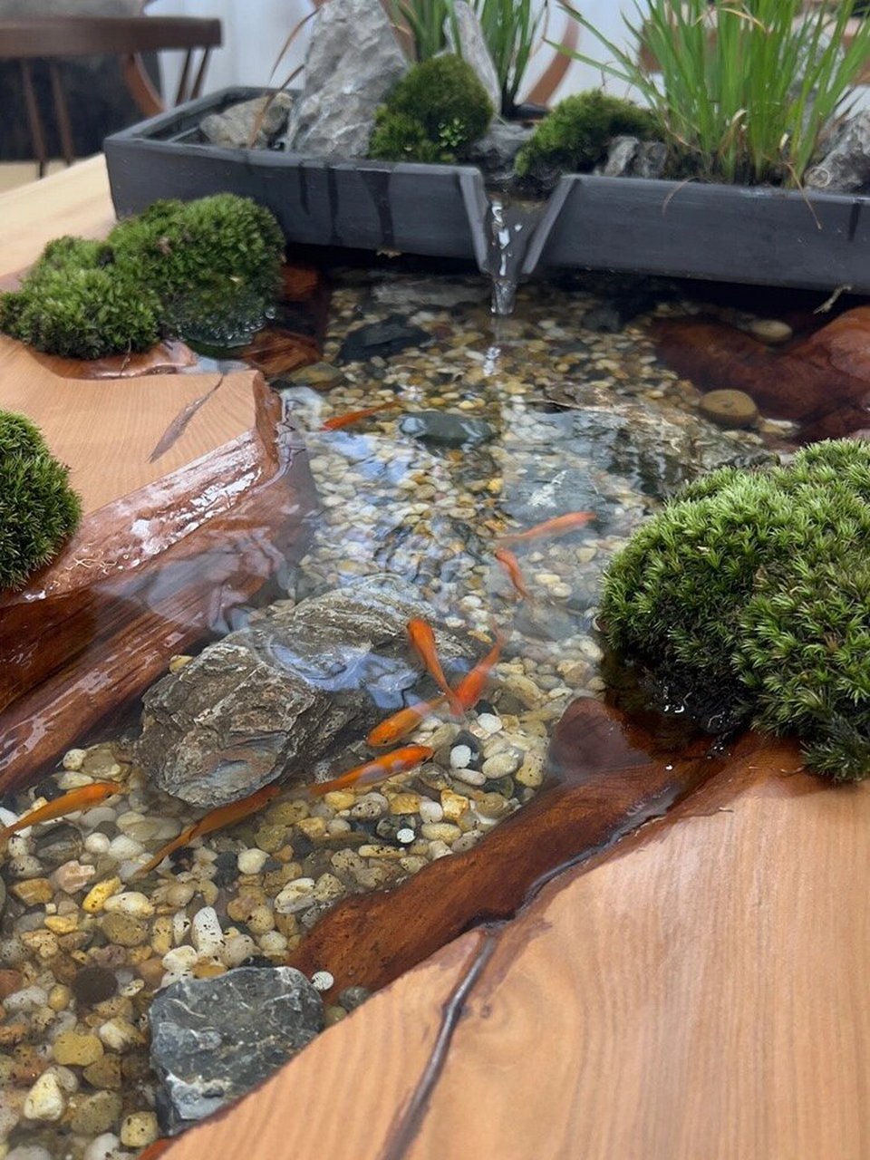 流水茶桌茶台养鱼中间循环新中式禅意原木实