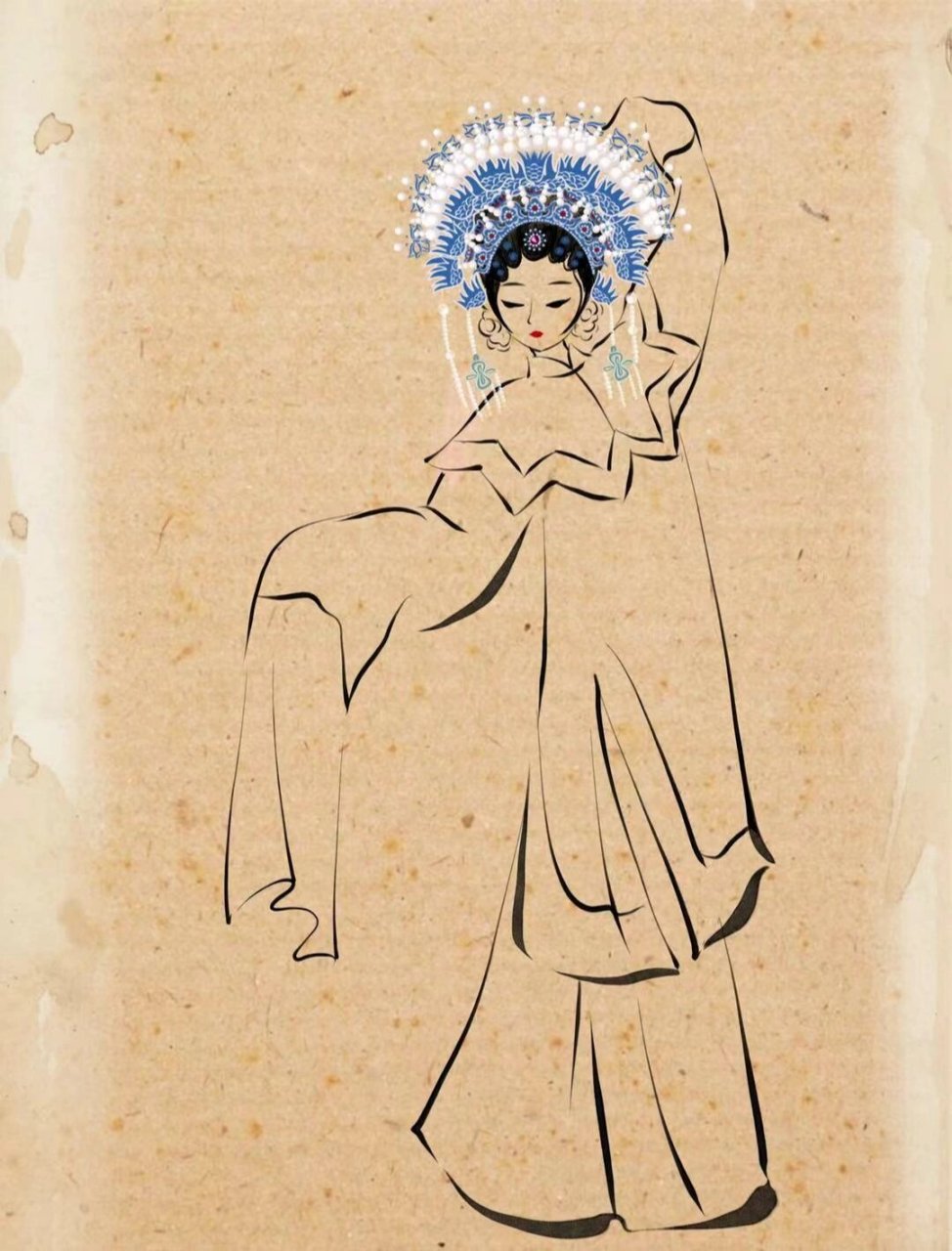 插画|水墨古风戏曲之贵妃醉酒(附线稿) 京剧的贵妃醉酒,描写的是杨