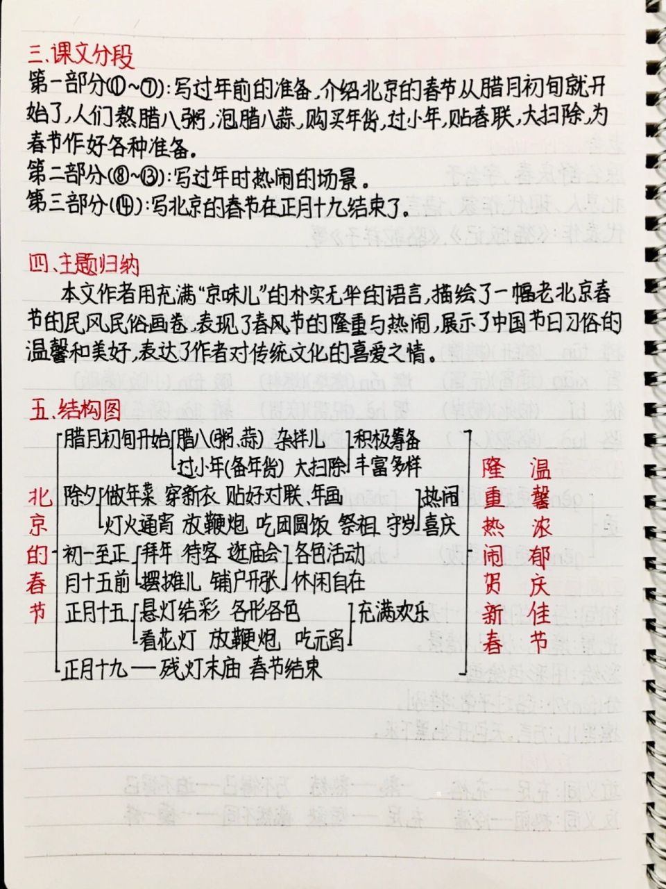 六年级下册语文预习笔记第1课 《北京的春节 全灵同款文具和图书95