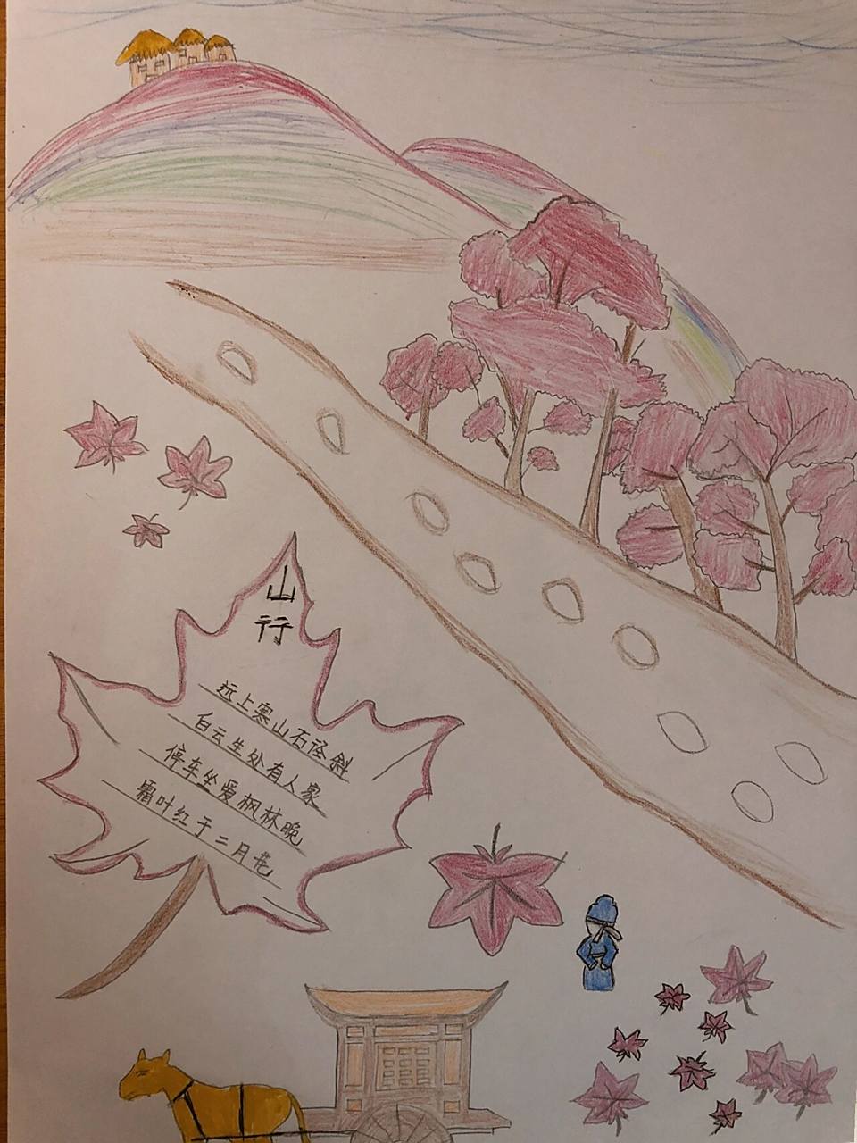 第56615幅古诗画《山行》 陪孩子读诗的日子,学习《山行》,你起不