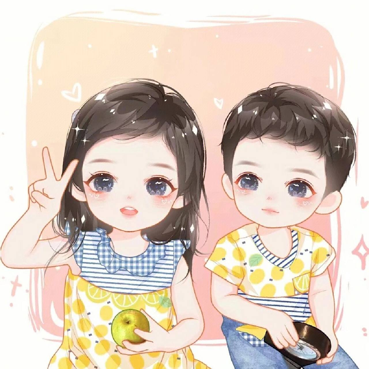 超萌姐弟头像|卡通手绘儿童|萌娃头像|绘画