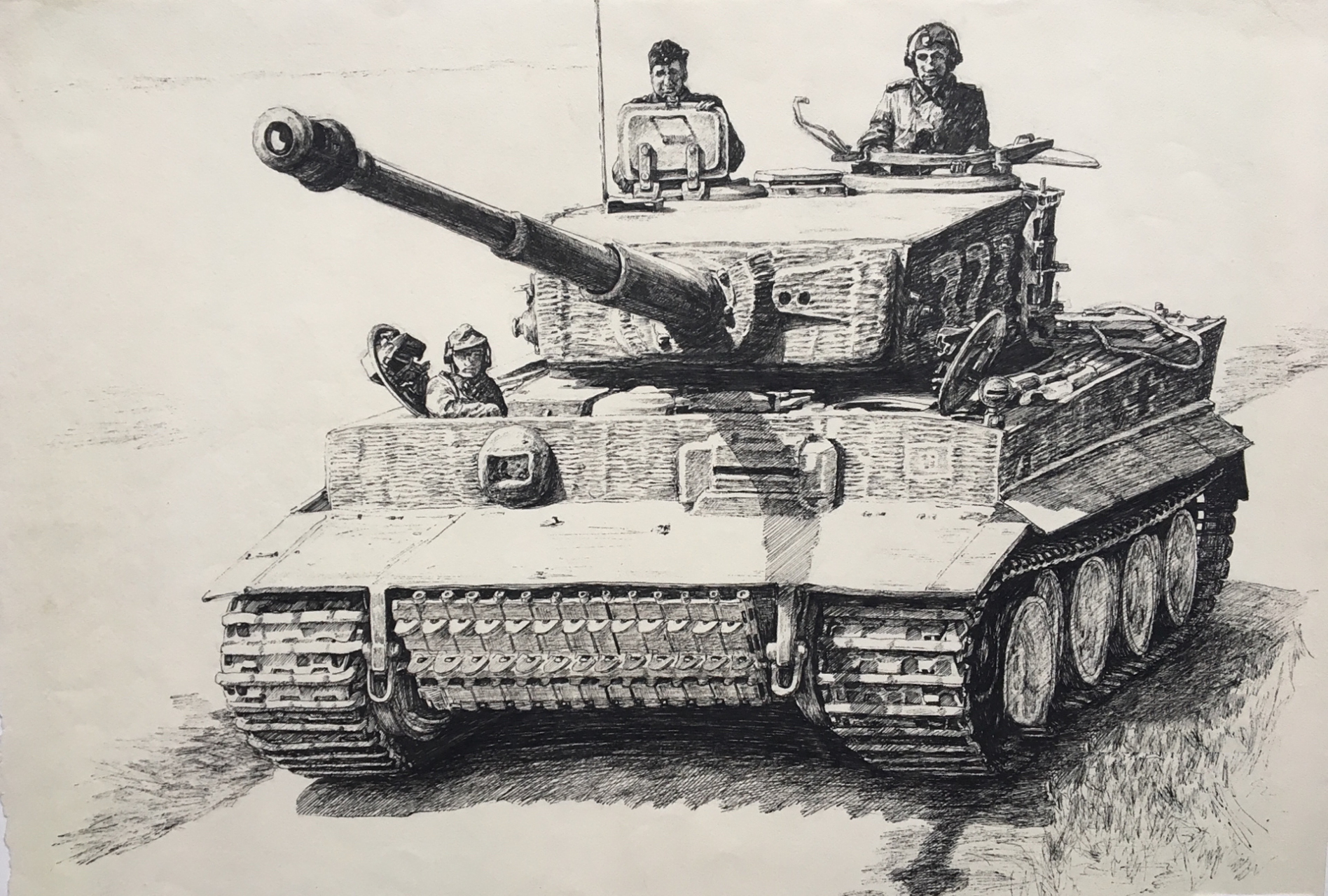 二战德国虎式重型坦克中性笔绘画 画于2013年