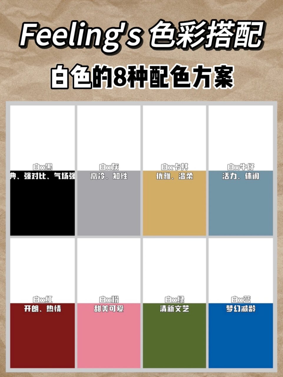 色彩搭配技巧丨白色的8种经典配色方案 1,白x黑:经典,强对比,气场强 2