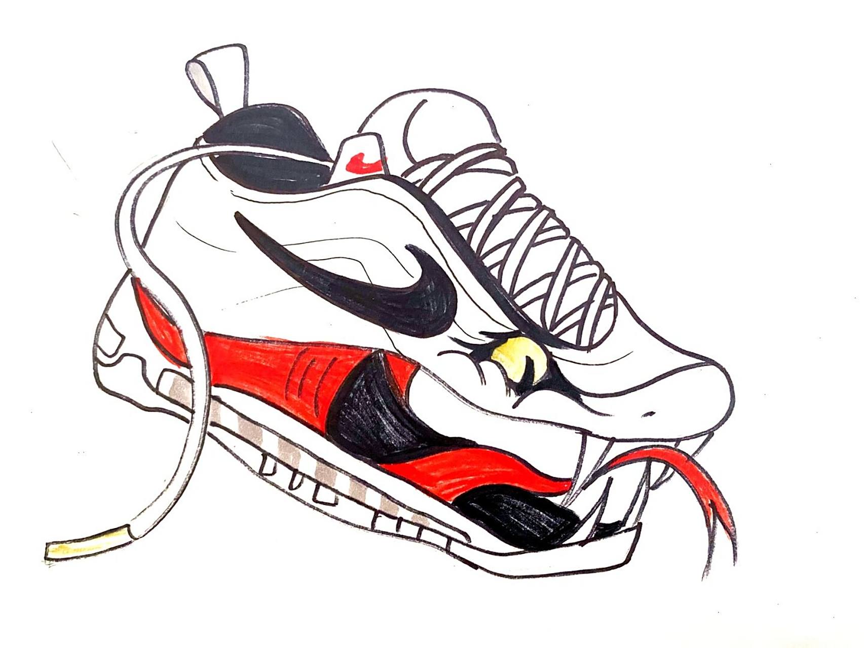鞋子创意画 #卡通画# #儿童画# #马克笔# #运动鞋画# #创意鞋子