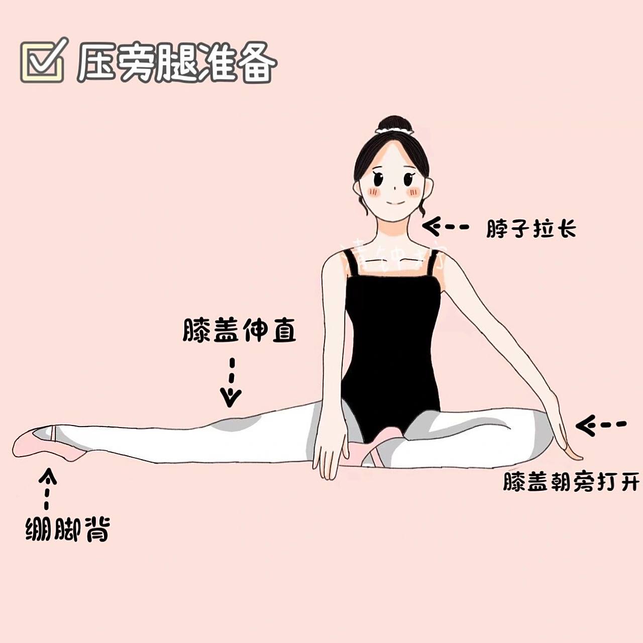 舞蹈基础图|压旁腿-四步骤