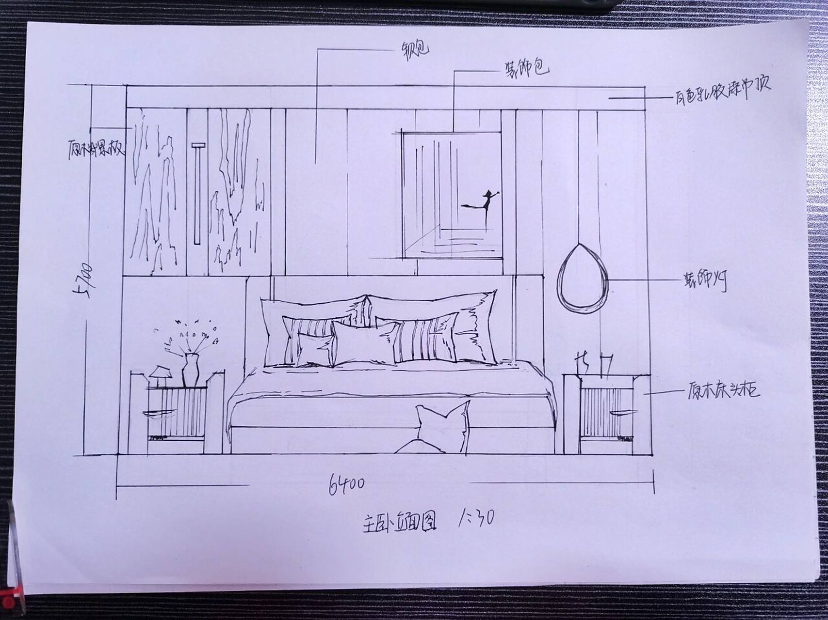 第一次手绘临摹图97 室内设计线稿 效果图 立面图 设计说明 手绘真