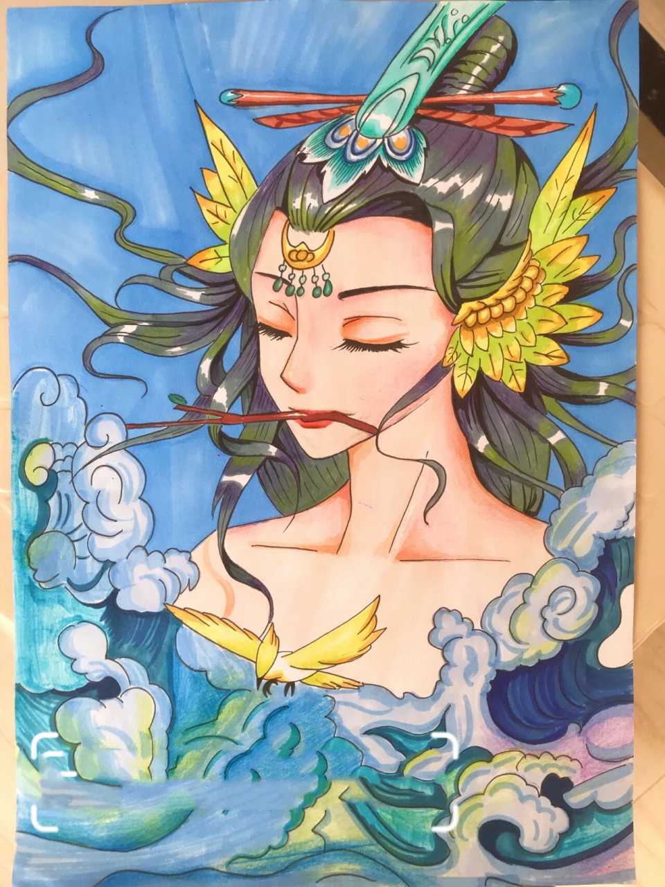 精卫填海主题画/古风人物插画临摹