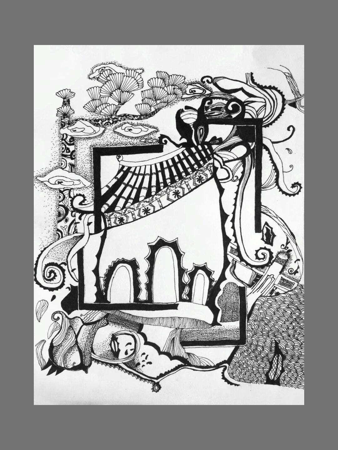 学生的日常黑白装饰画作业