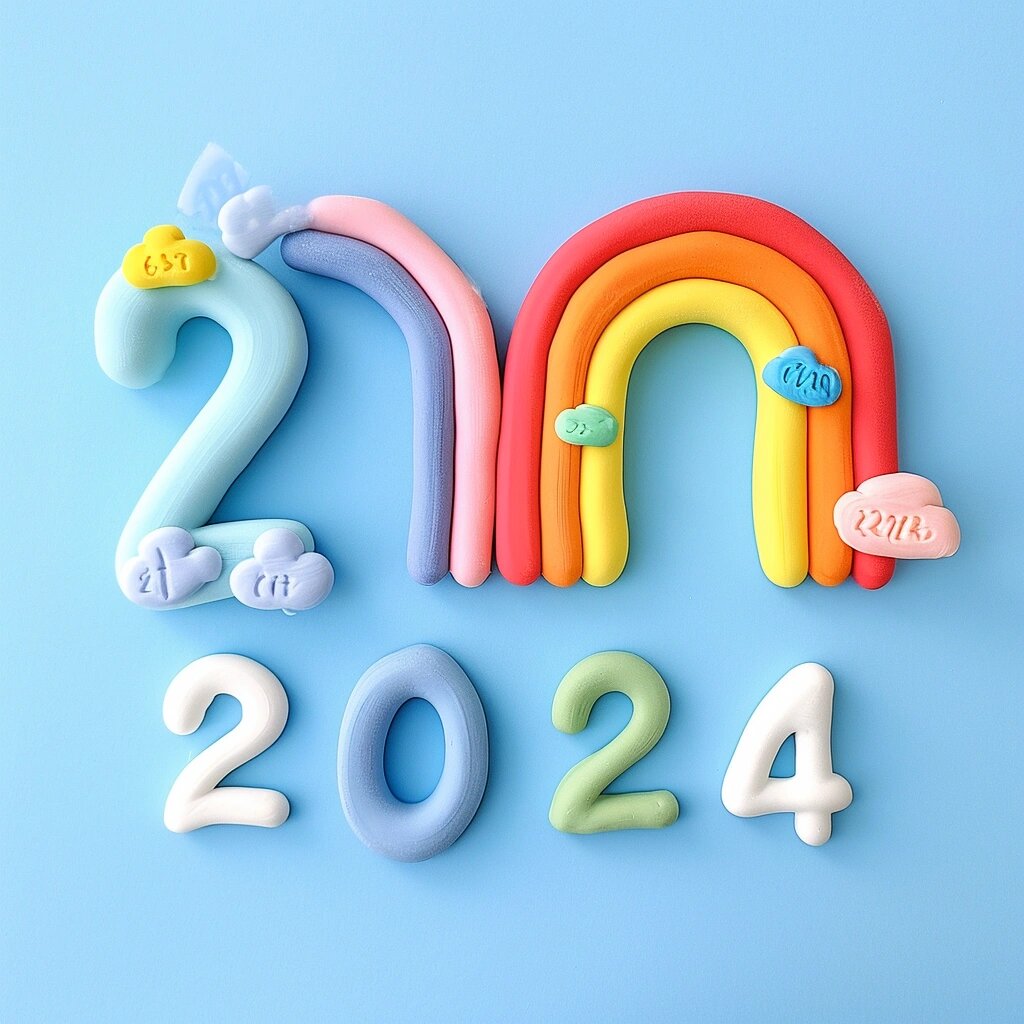 超轻粘土彩虹云与数字2024的制作教程96 喜欢的可以点赞收藏起来!