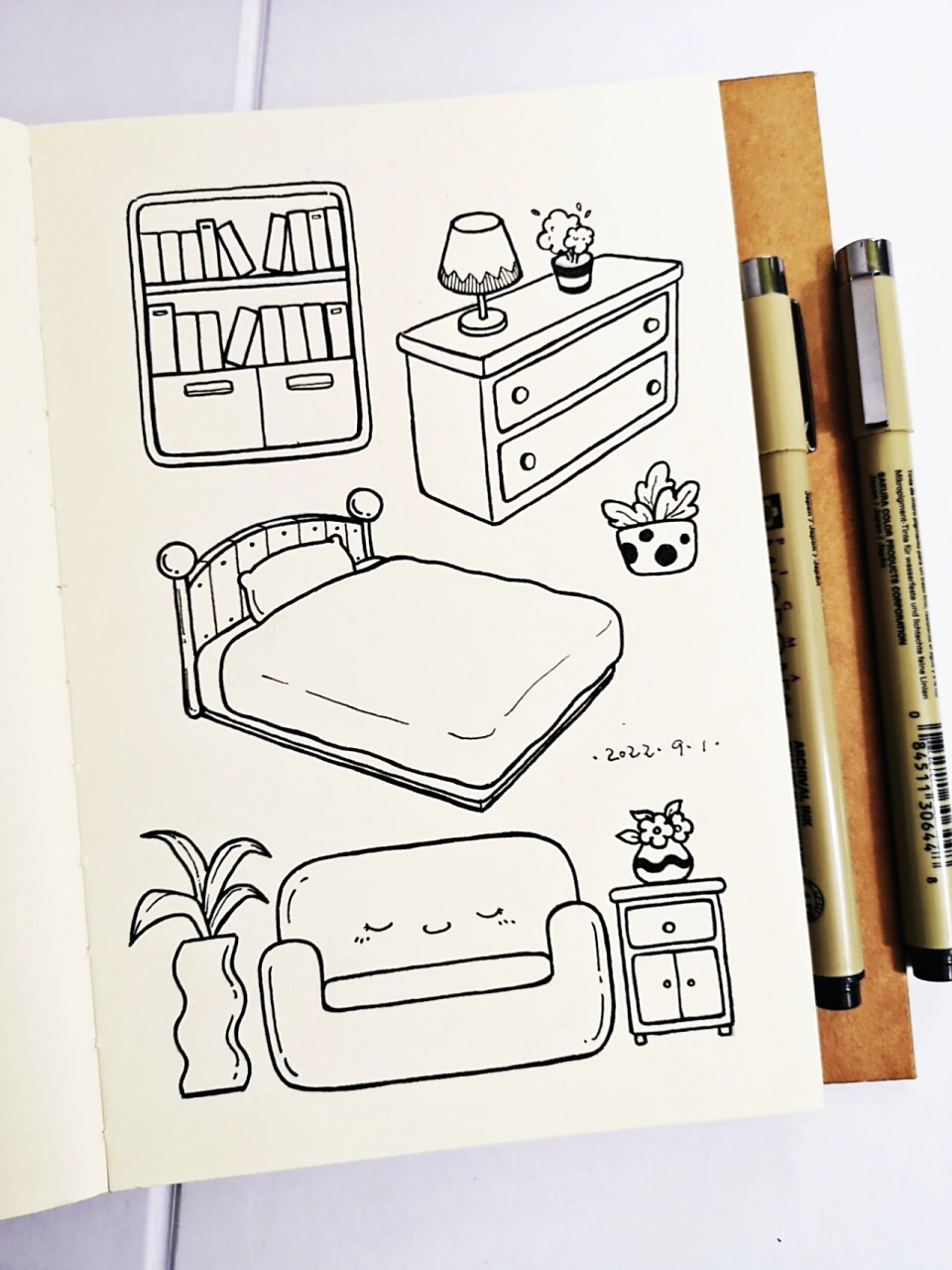 家具简笔画|手账素材|黑白手绘 画点简单又可爱的家具吧