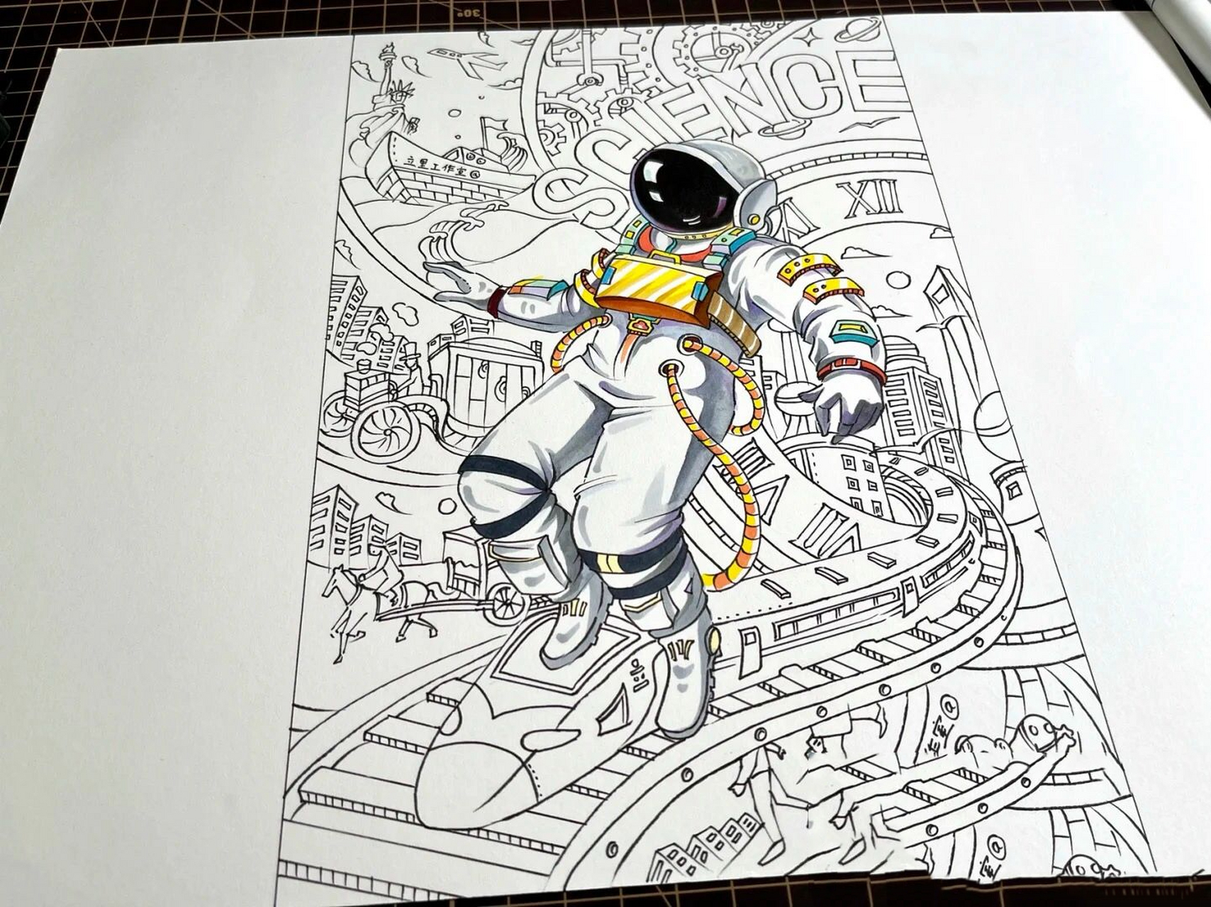 航天-科技题材-马克笔视觉传达创作示范航天 这周立里老师示范的内容