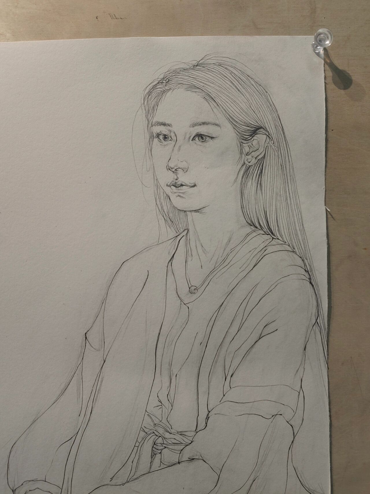 线描示范|女青年半身像照片写生