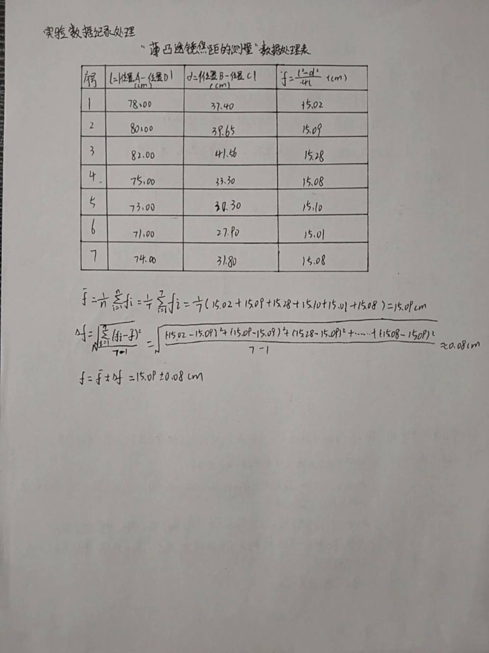 用二次成像法测量薄凸透镜的焦距 用二次成像法测量薄凸透镜的焦距