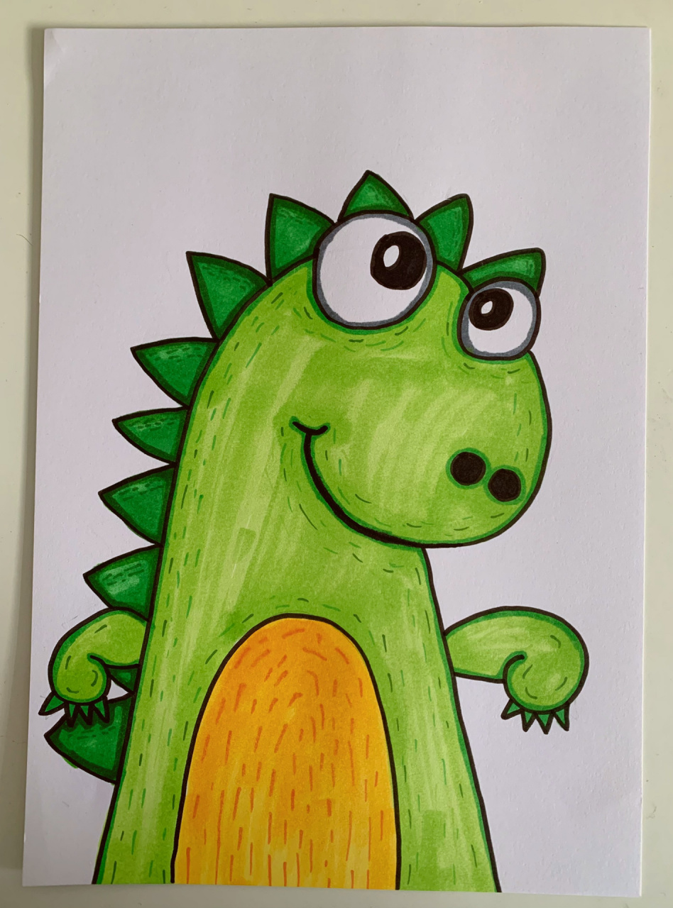小恐龙简笔画可爱绿色图片