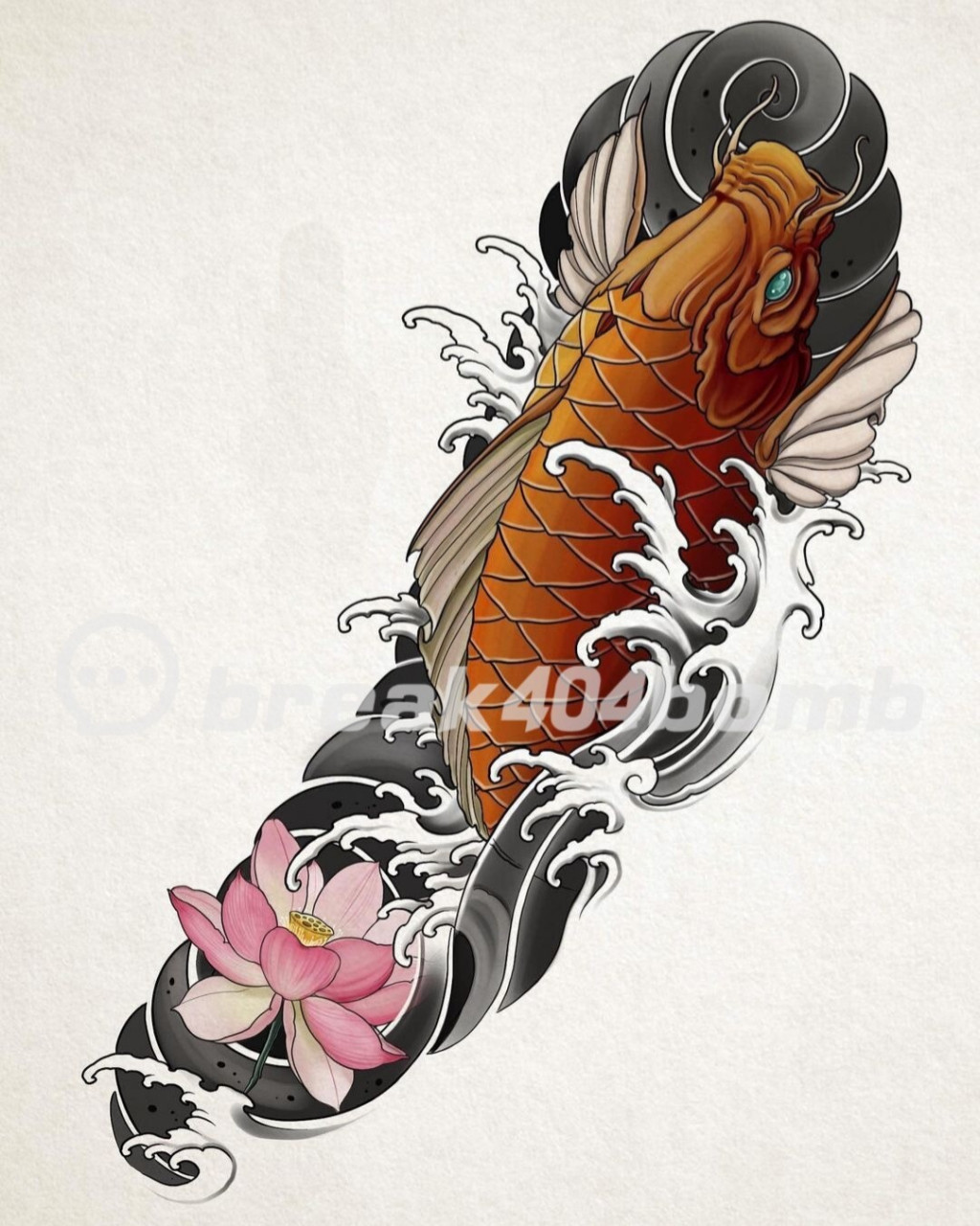 花臂老传统纹身手稿丨鲤鱼 遮盖花臂素材 [得意]大气耐看的老传统纹身