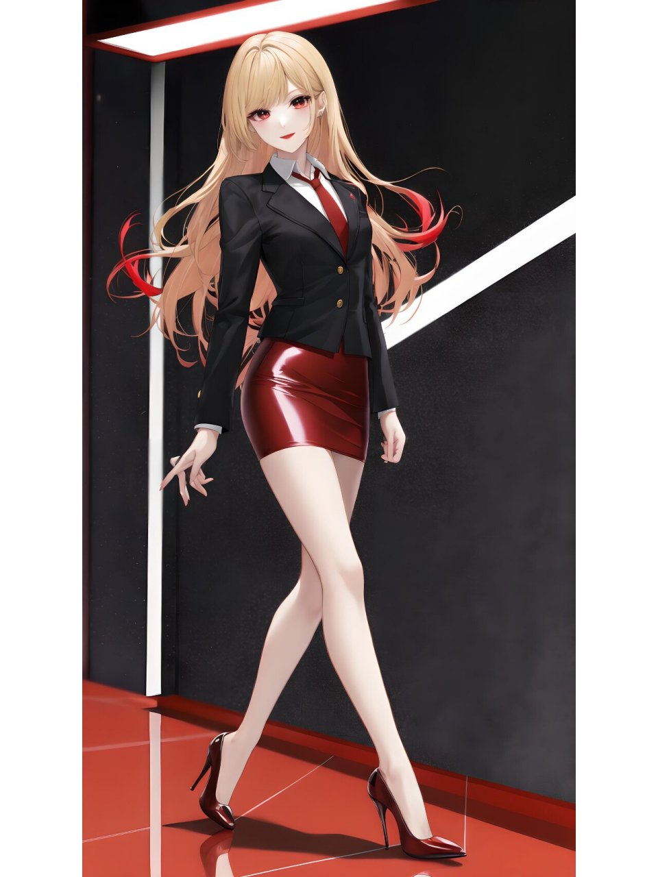 动漫壁纸---二次元制服美腿秀 这是一位令人心动的金发长腿美女.